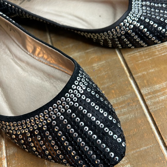 Shully’s Flat Black Shoes with Metallic Silver Sequence - Picture 3 of 4